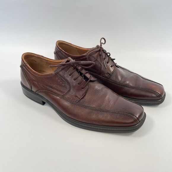 Ecco New Jersey Mens US 10/10.5 EU 44 Leather Oxford Dress Shoes Brown Bike Toe - Picture 2 of 11